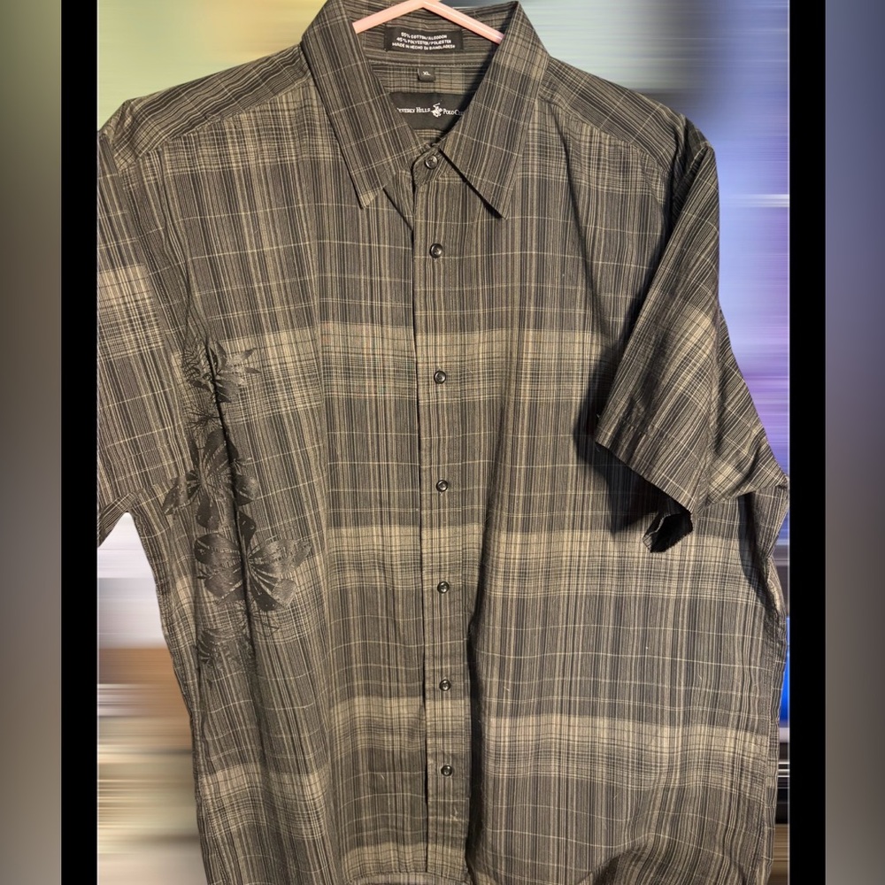 🛑LAST CHANCE🛑 Beverly Hills Polo Club Men's Black and Gray Plaid Shirt